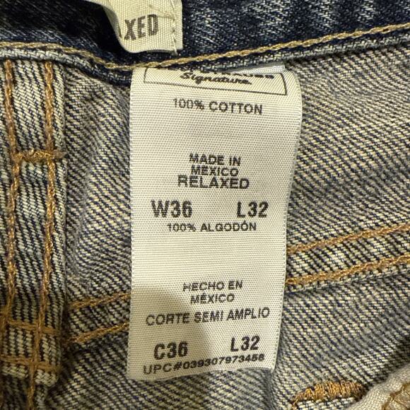 Levis Strauss Signature Jeans Mens 36x32 Blue Denim Relaxed Fit Straight Leg - Picture 6 of 14